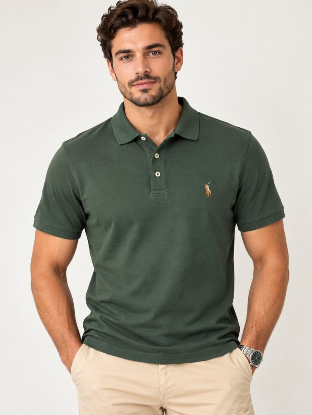 Polo Ralph Lauren Men’s Custom Slim Fit Green Polo Shirt Size M Cotton Pony Logo